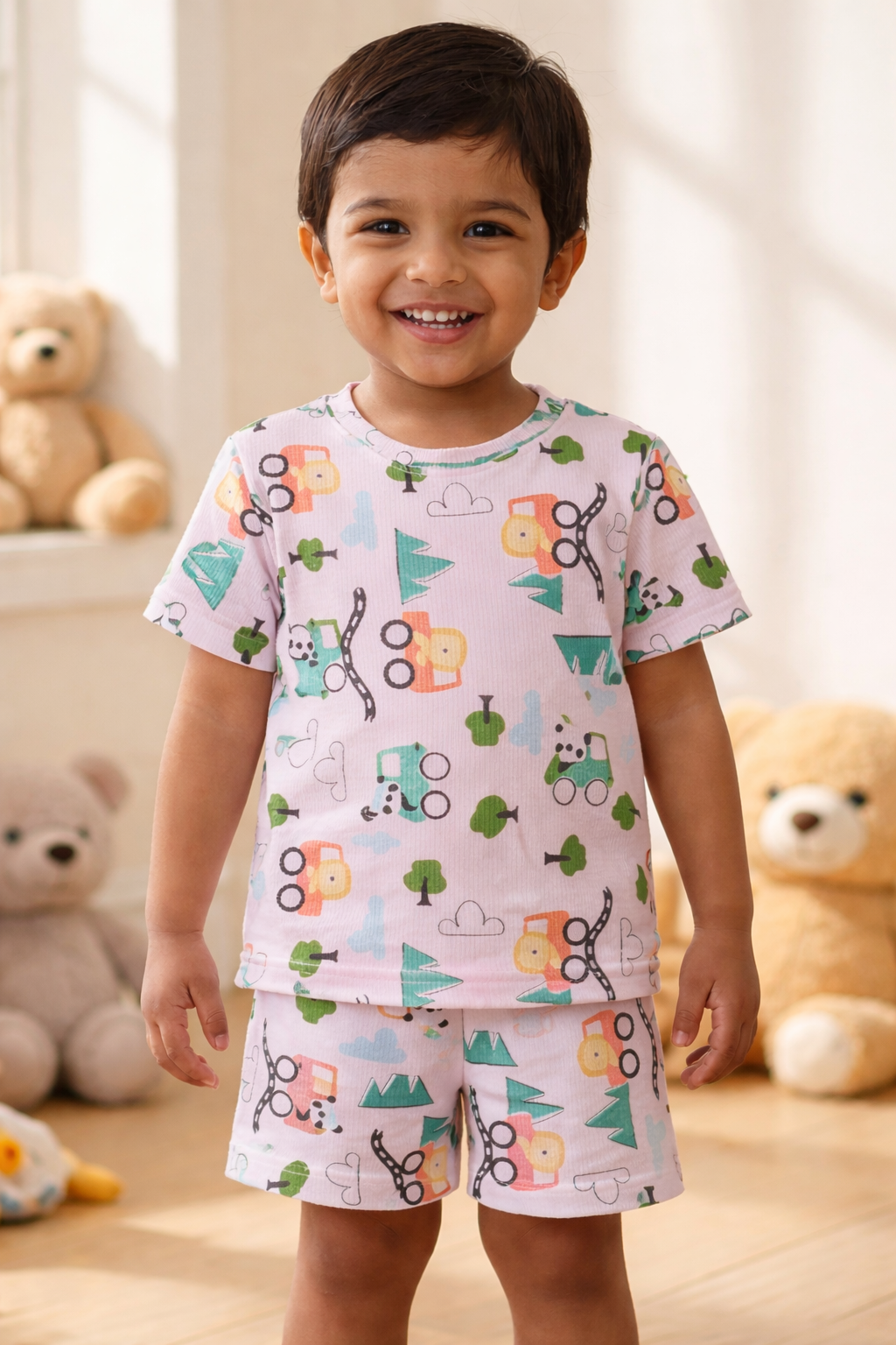 Kids Tshirt and Shorts Combo Set (Cord Set)-Pink