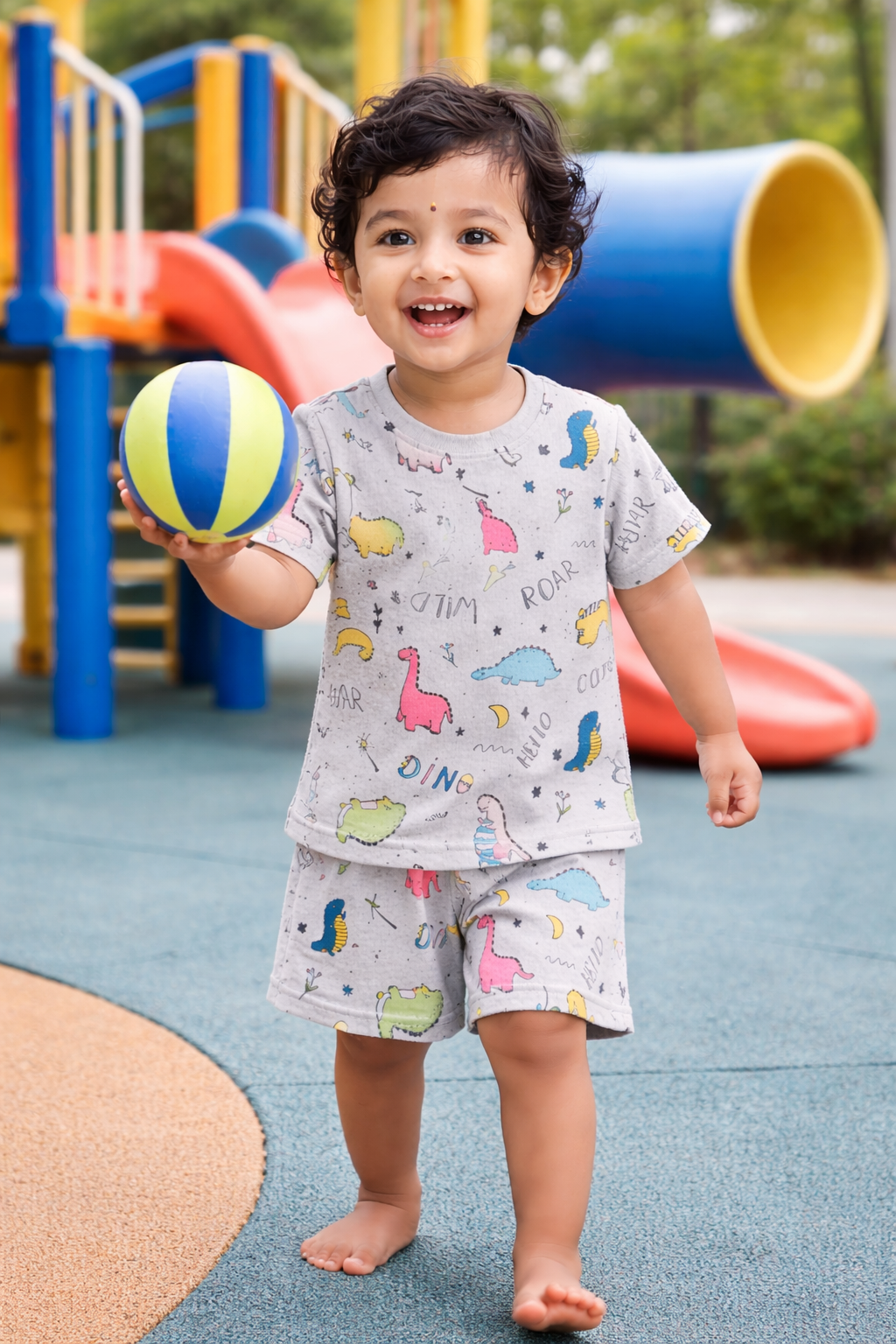 Kids Tshirt and Shorts Combo Set (Cord Set)- Grey
