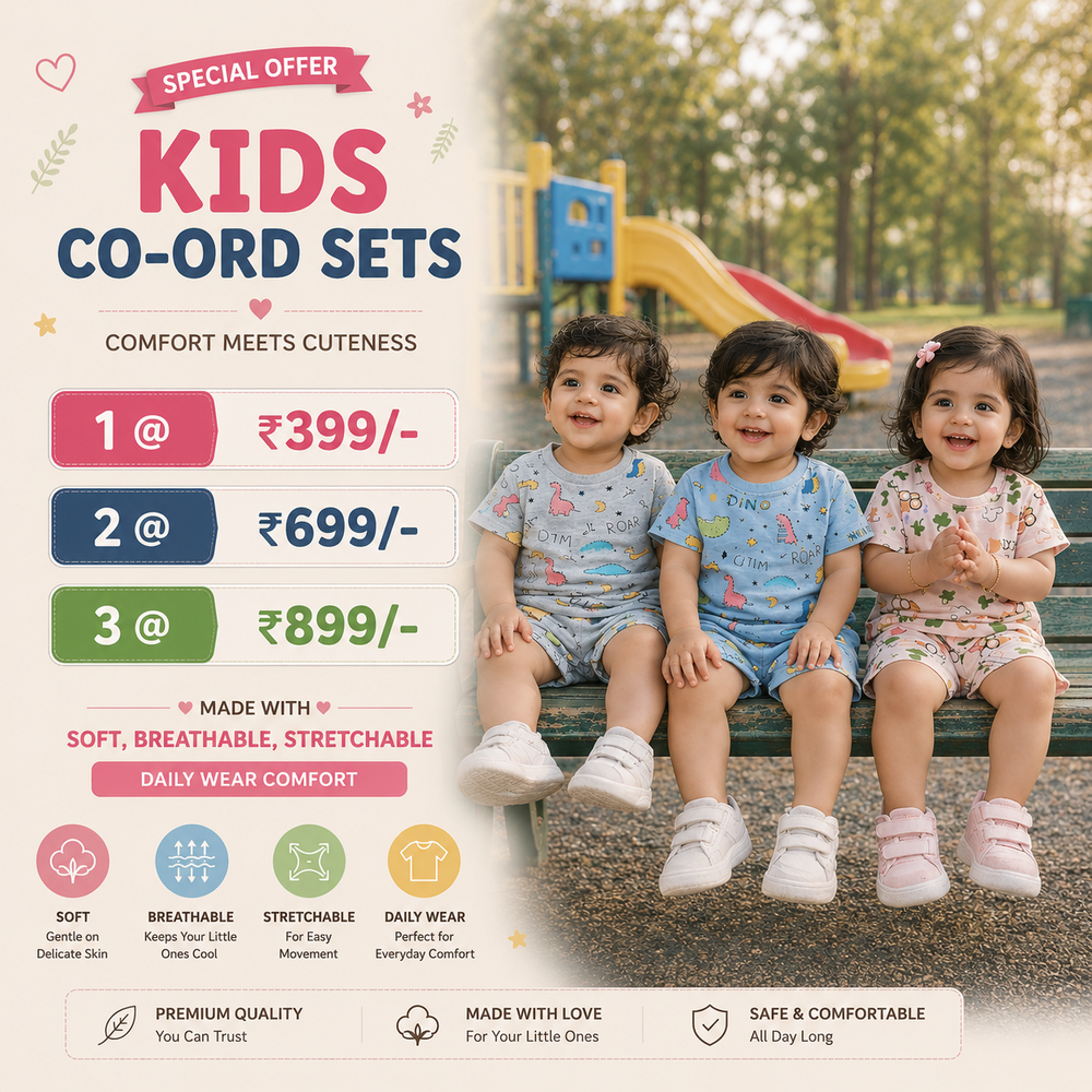 Kids Co-Ord Sets (1 @ ₹399/- , 2@₹699/- , 3@ ₹899/-)