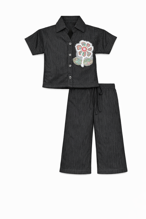 Black Blossom Crepe Co-ord Set