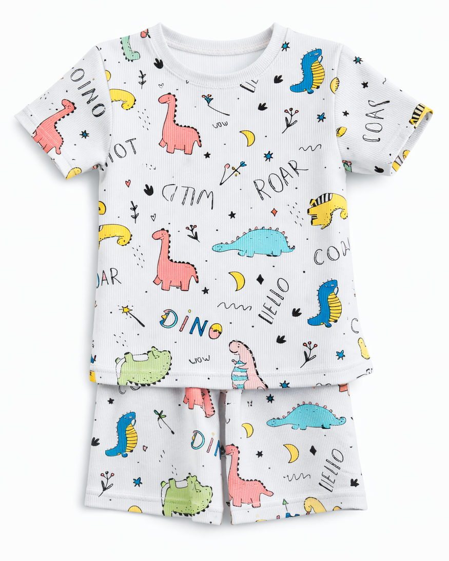 Kids Tshirt and Shorts Combo Set (Cord Set)- White
