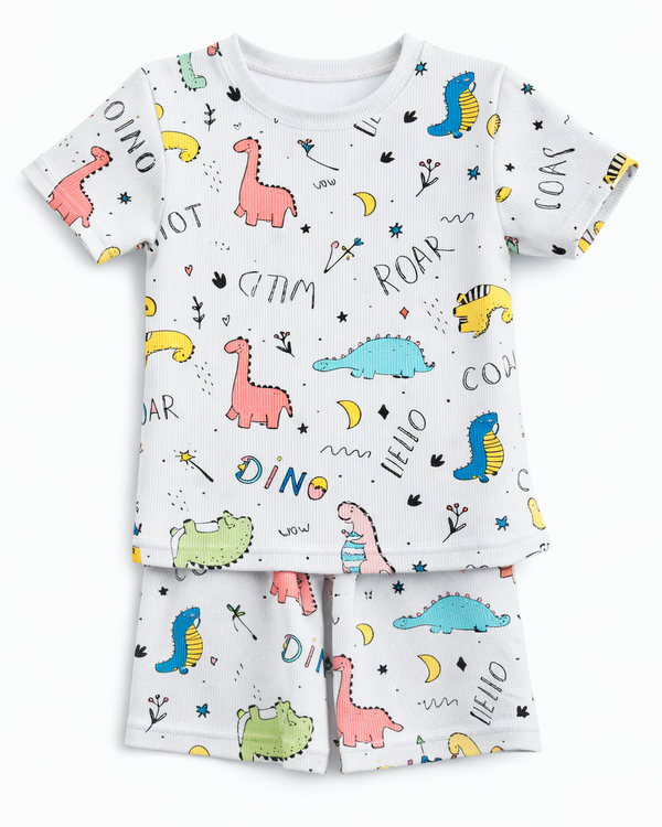 Kids Tshirt and Shorts Combo Set (Cord Set)- White