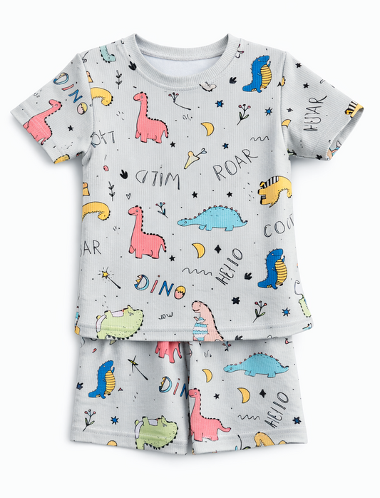Kids Tshirt and Shorts Combo Set (Cord Set)- Grey