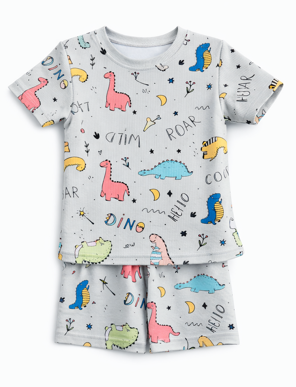 Kids Tshirt and Shorts Combo Set (Cord Set)- Grey