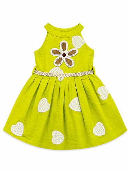 Fluorescent Floral Applique Dress