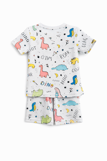 Kids Tshirt and Shorts Combo Set (Cord Set)- White