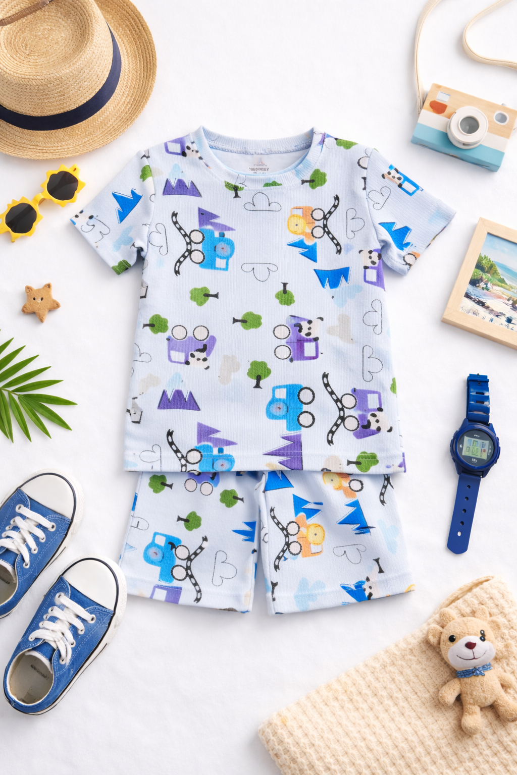 Kids Tshirt and Shorts Combo Set (Cord Set)-Purple
