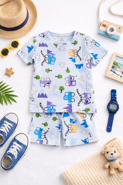 Kids Tshirt and Shorts Combo Set (Cord Set)-Purple