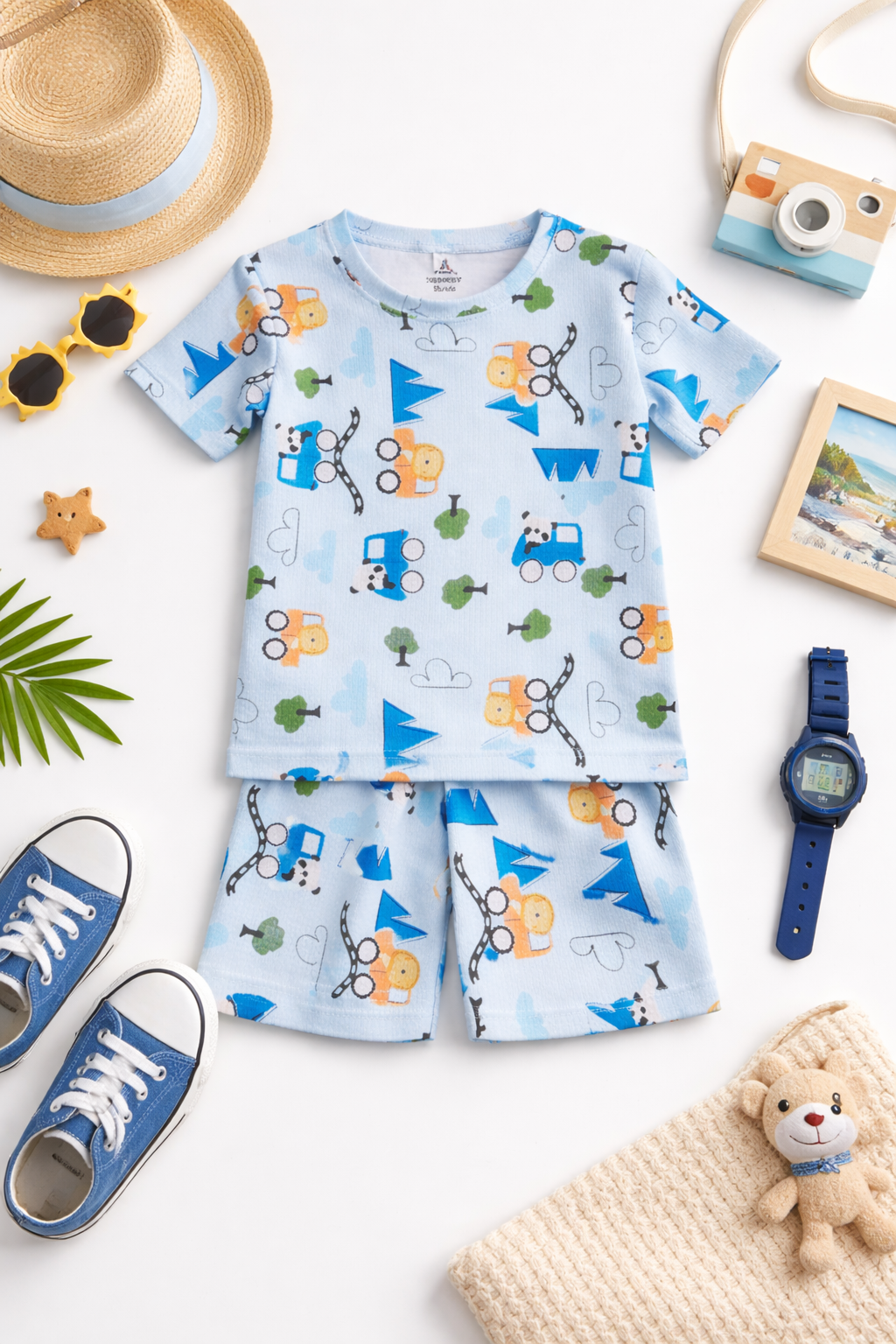 Kids Tshirt and Shorts Combo Set (Cord Set)-Blue