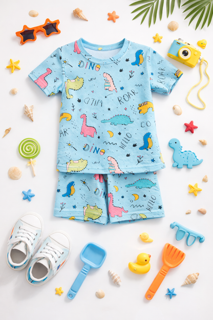 Kids Tshirt and Shorts Combo Set (Cord Set)-Blue