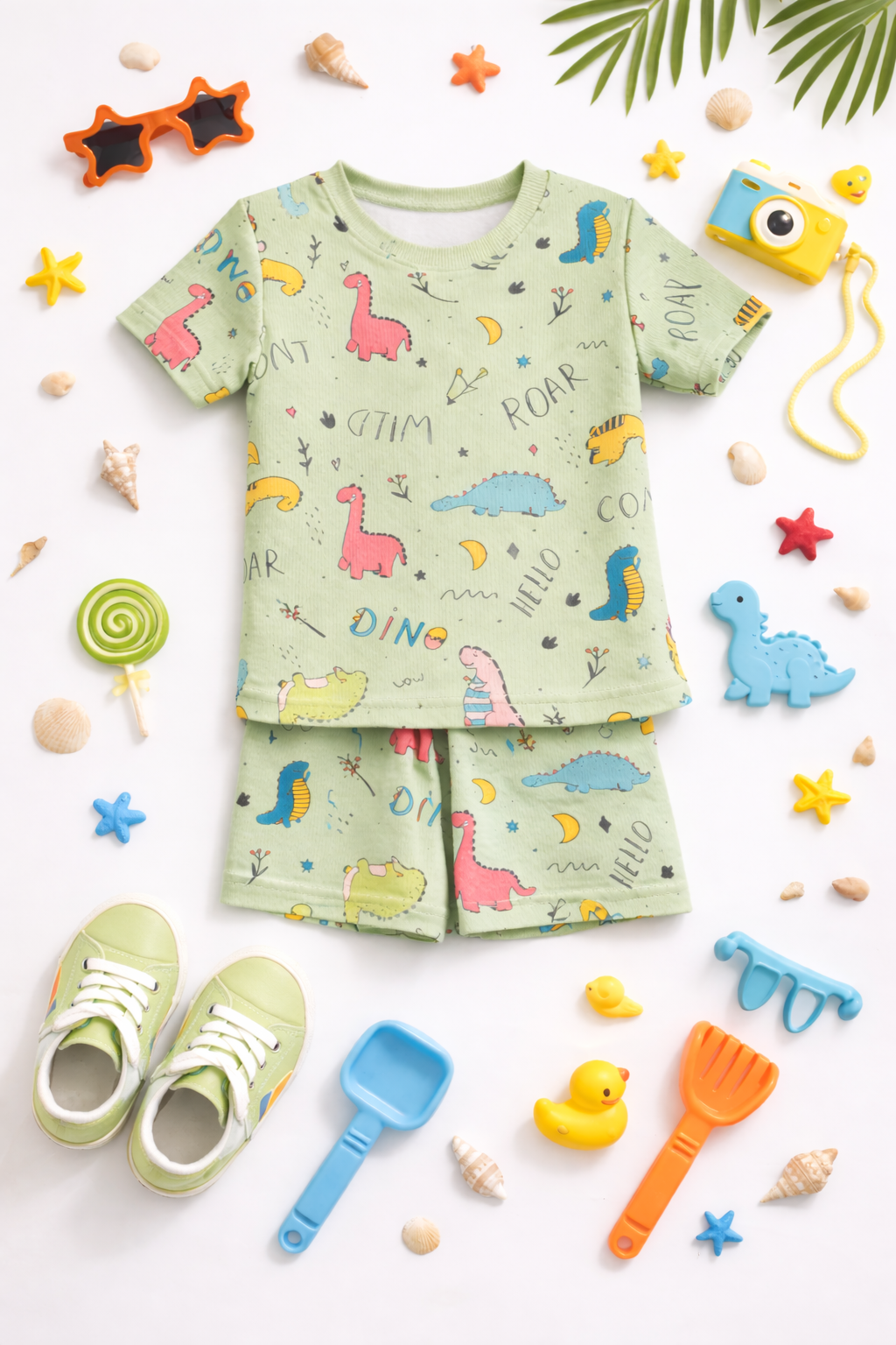 Kids Tshirt and Shorts Combo Set (Cord Set)-Green