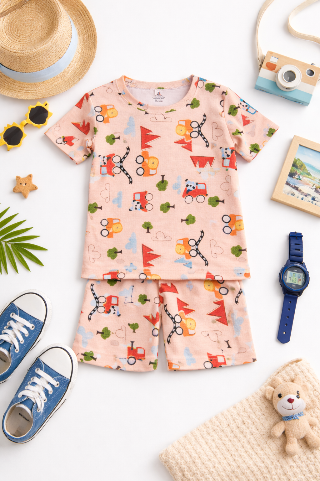 Kids Tshirt and Shorts Combo Set (Cord Set)-Orange