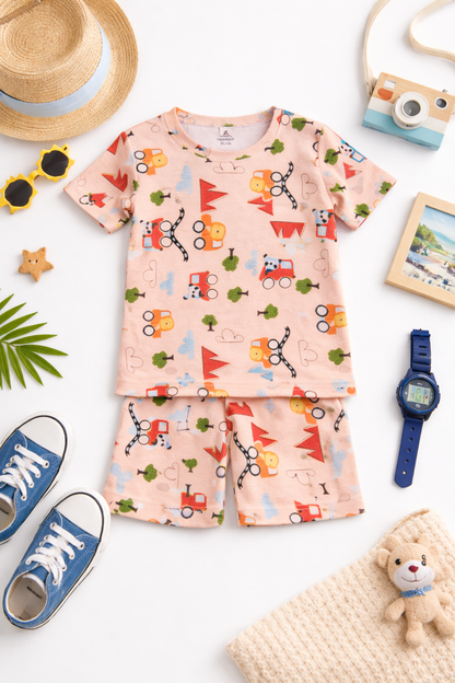 Kids Tshirt and Shorts Combo Set (Cord Set)-Orange