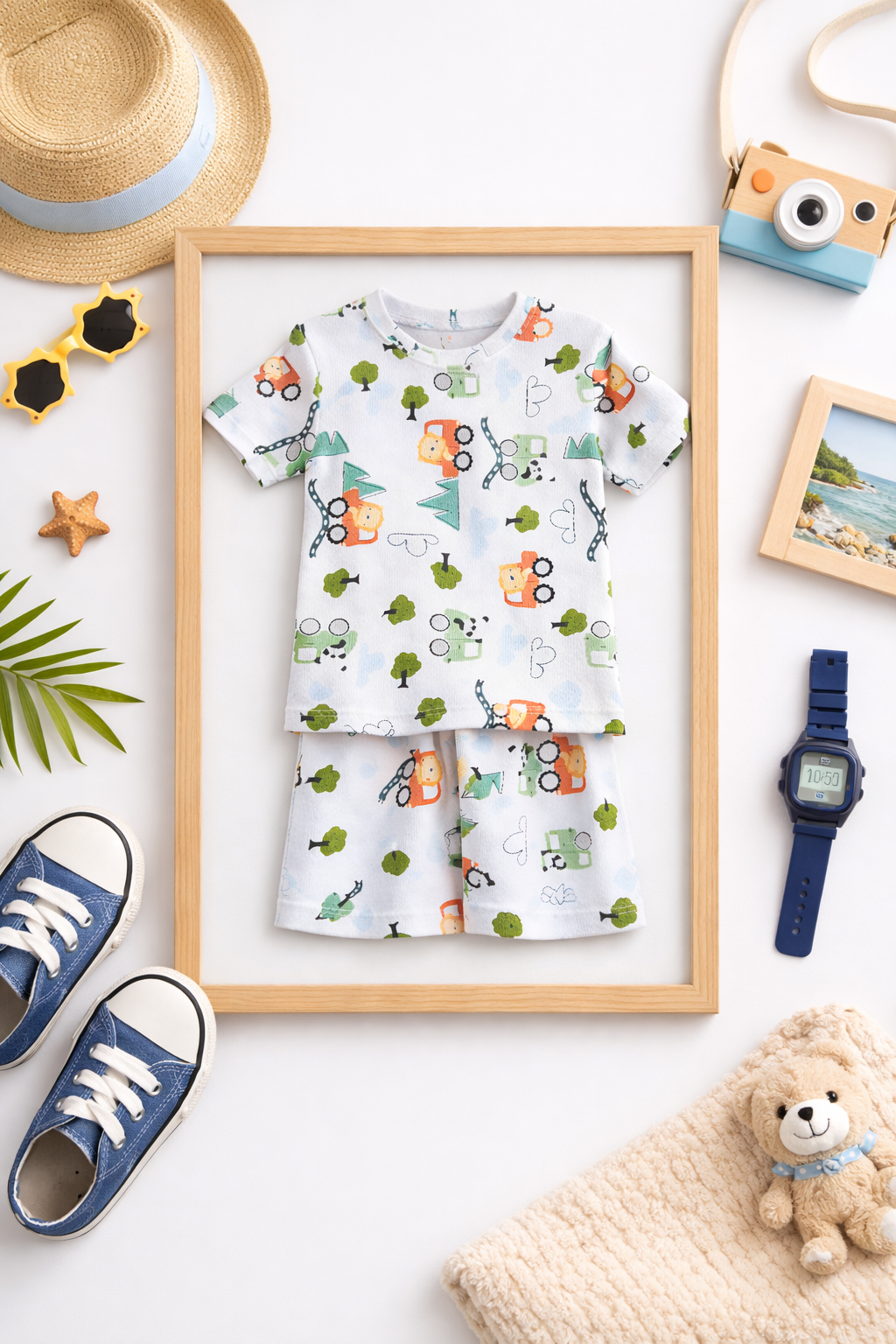 Kids Tshirt and Shorts Combo Set (Cord Set)-White