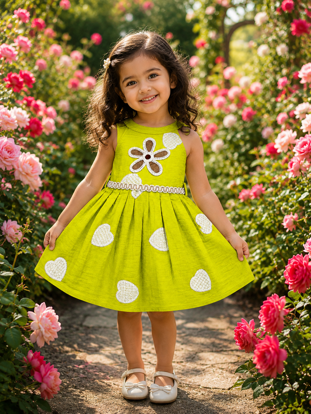 Fluorescent Floral Applique Dress