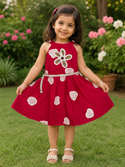 Pink Floral Applique Dress