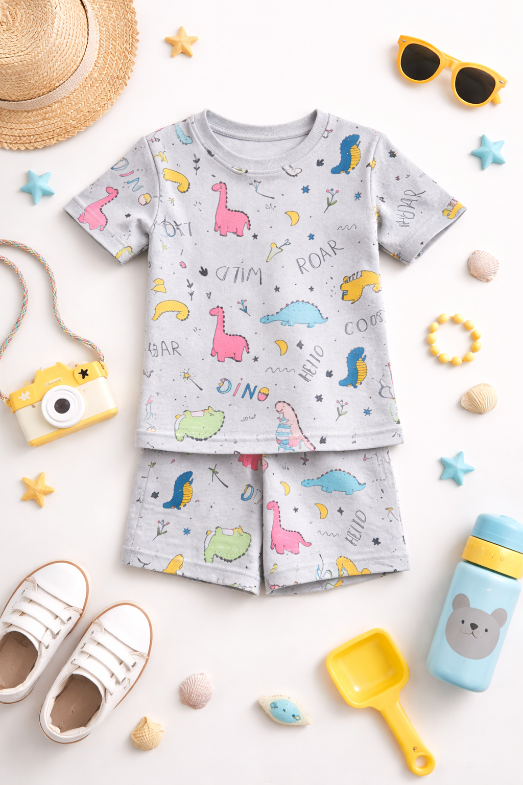 Kids Tshirt and Shorts Combo Set (Cord Set)- Grey
