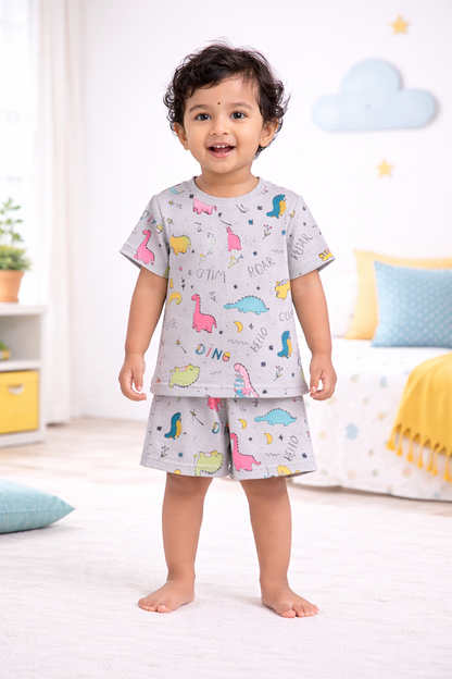 Kids Tshirt and Shorts Combo Set (Cord Set)- Grey