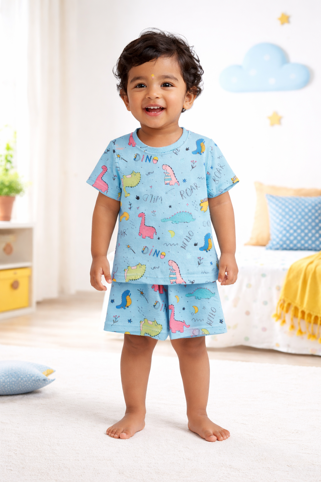 Kids Tshirt and Shorts Combo Set (Cord Set)-Blue