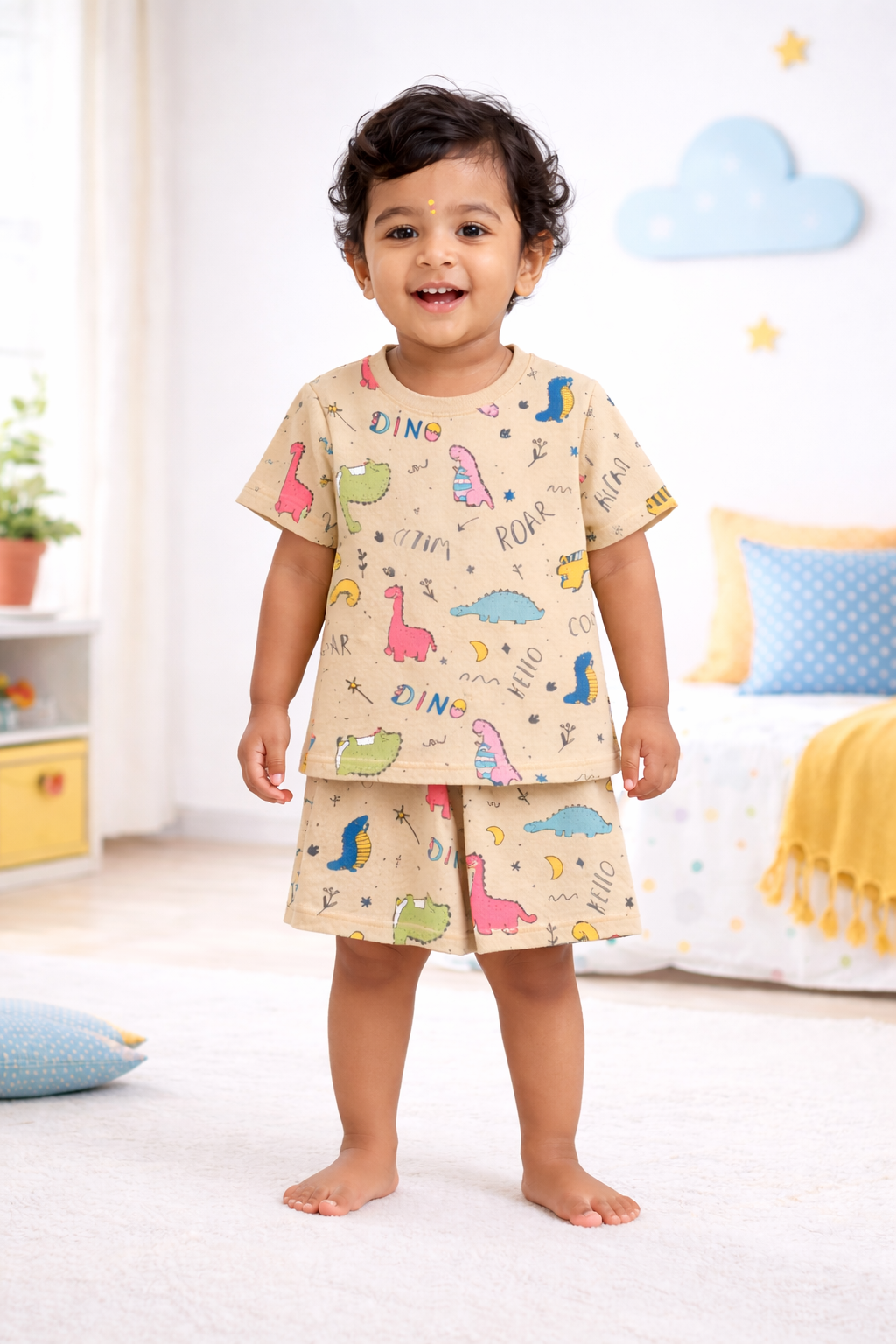 Kids Tshirt and Shorts Combo Set (Cord Set)-Orange