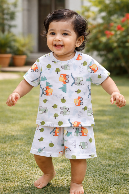 Kids Tshirt and Shorts Combo Set (Cord Set)-White
