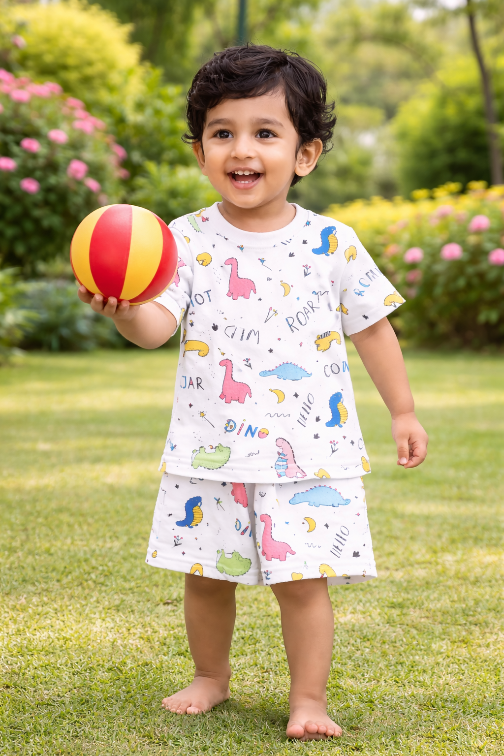 Kids Tshirt and Shorts Combo Set (Cord Set)- White