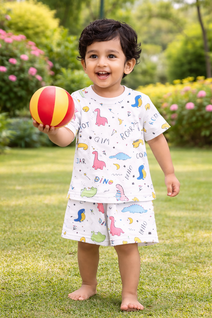 Kids Tshirt and Shorts Combo Set (Cord Set)- White