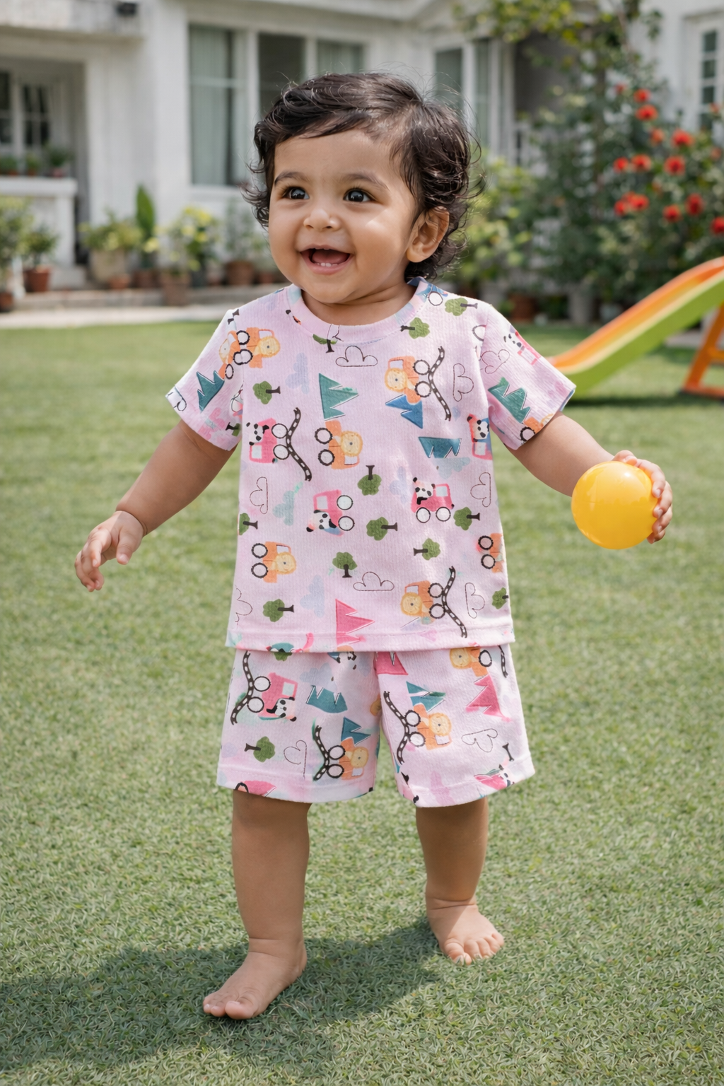Kids Tshirt and Shorts Combo Set (Cord Set)-Pink