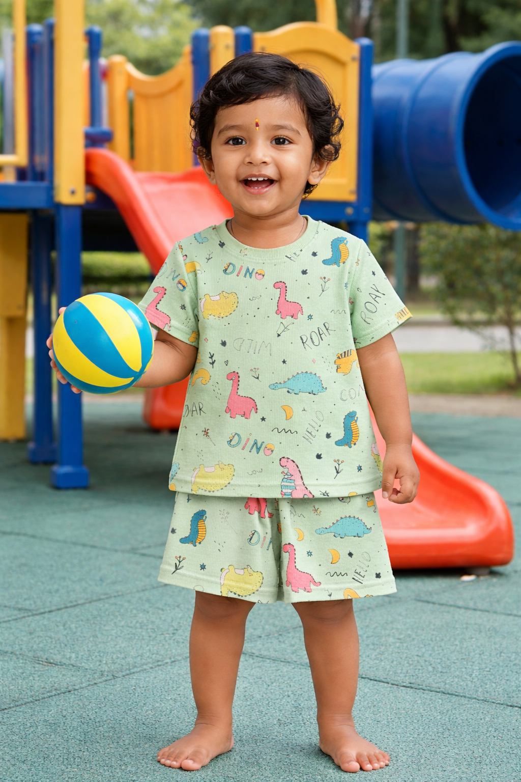 Kids Tshirt and Shorts Combo Set (Cord Set)-Green