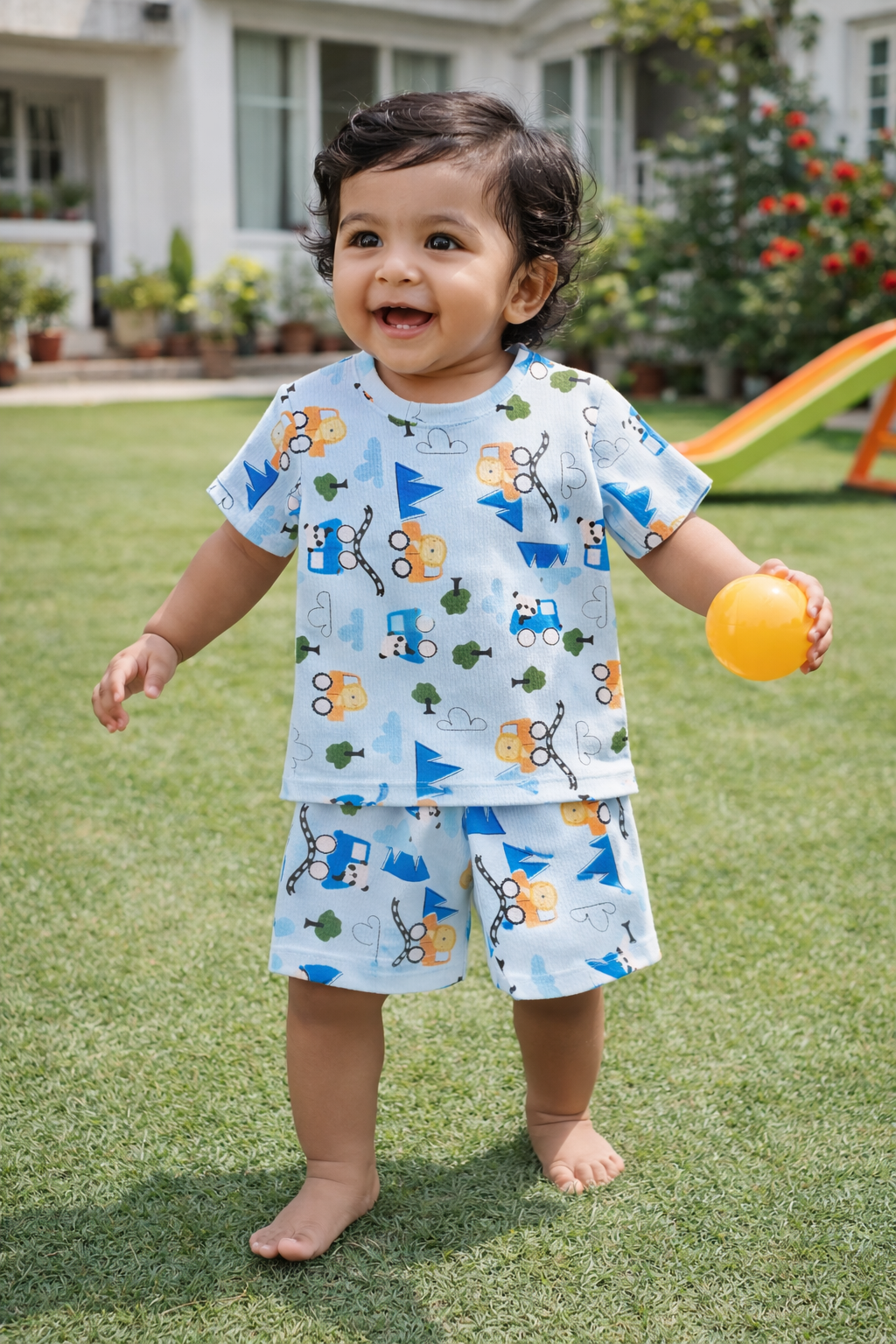 Kids Tshirt and Shorts Combo Set (Cord Set)-Blue