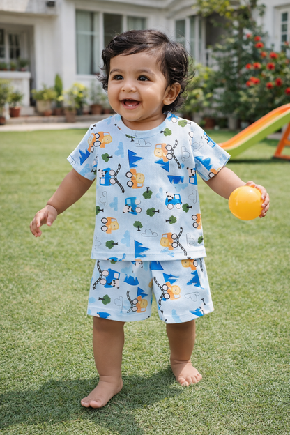 Kids Tshirt and Shorts Combo Set (Cord Set)-Blue