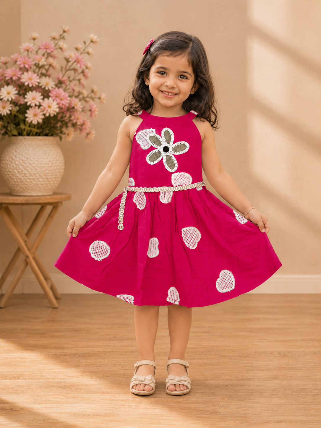 Pink Floral Applique Dress