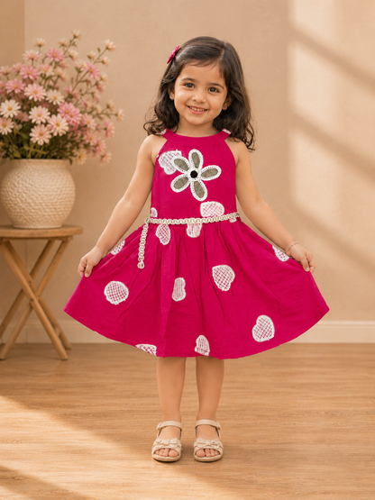 Pink Floral Applique Dress