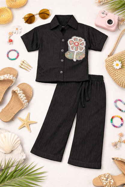 Black Blossom Crepe Co-ord Set