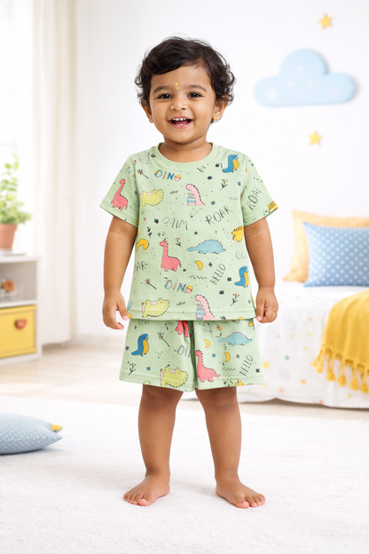 Kids Tshirt and Shorts Combo Set (Cord Set)-Green
