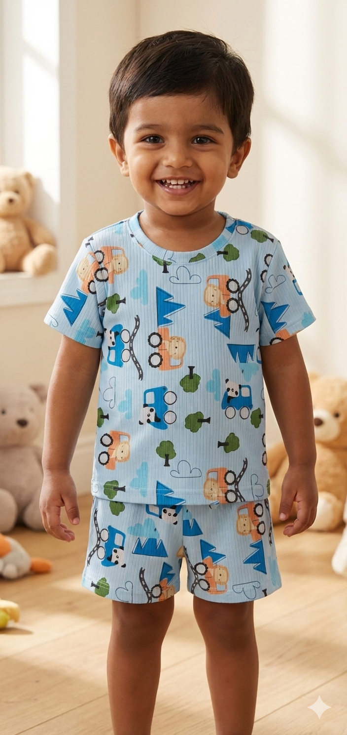 Kids Tshirt and Shorts Combo Set (Cord Set)-Blue