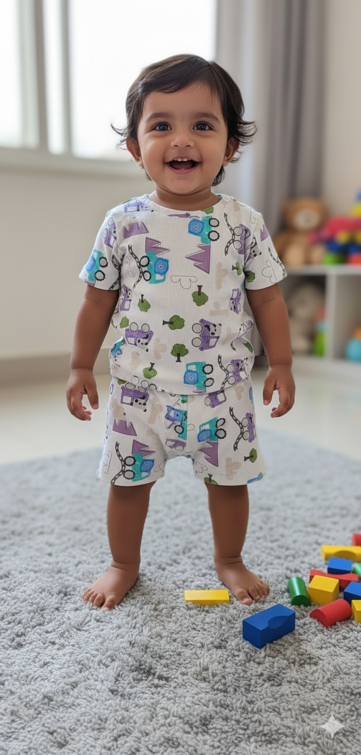 Kids Tshirt and Shorts Combo Set (Cord Set)-Purple