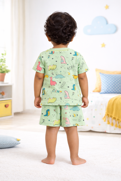 Kids Tshirt and Shorts Combo Set (Cord Set)-Green