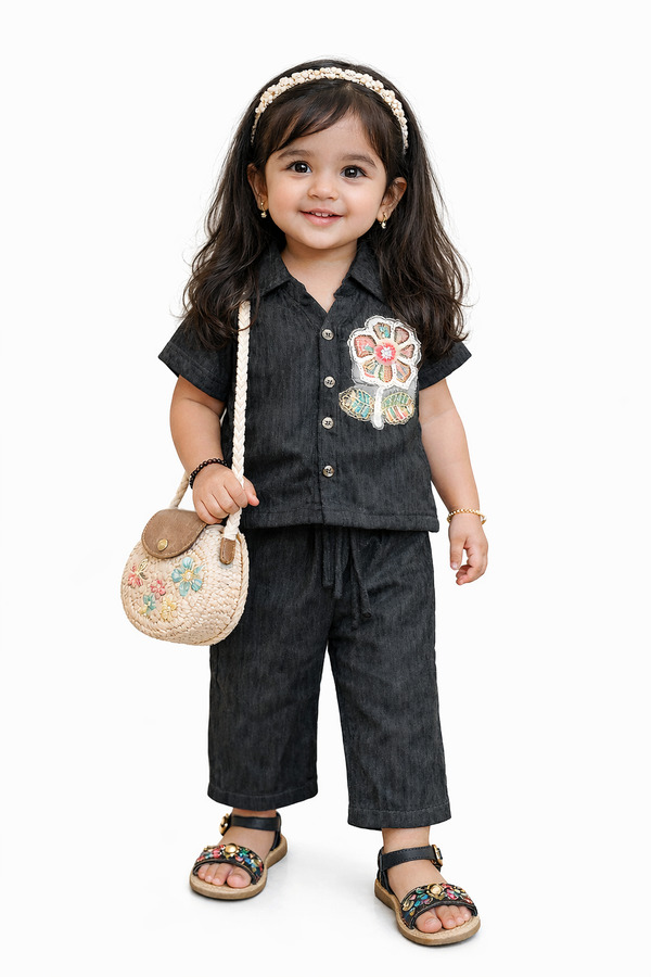 Black Blossom Crepe Co-ord Set