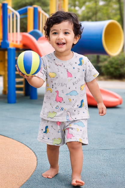 Kids Tshirt and Shorts Combo Set (Cord Set)- Grey