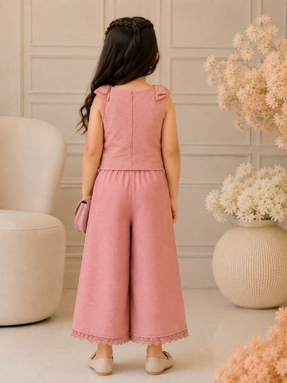 Pastel Pink Premium Embroidered Co-ord Set with Sling
