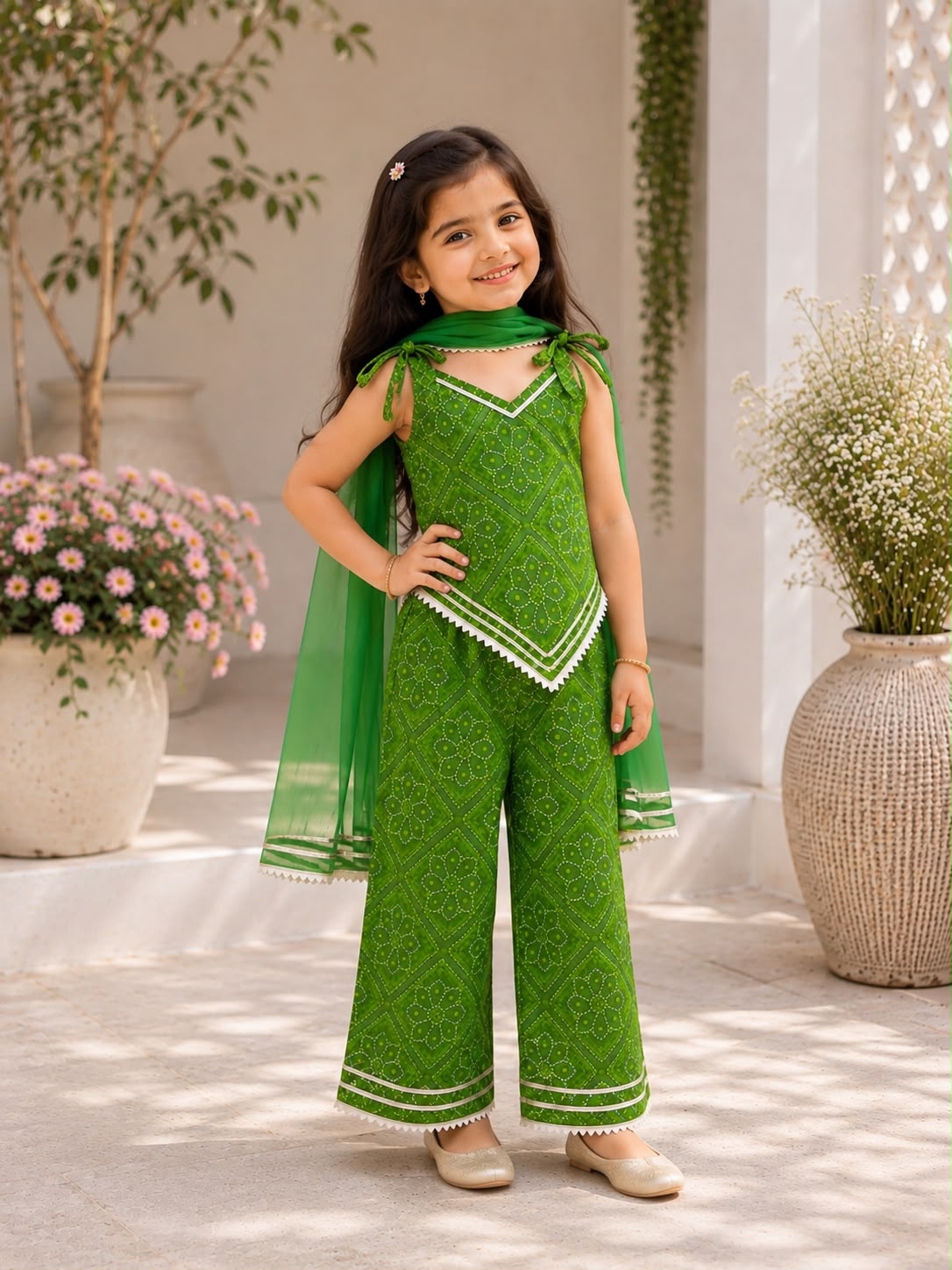 Traditional Suit Set with Dupatta for Girls