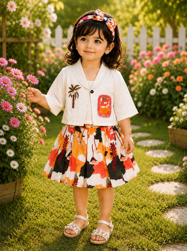 Girls Skirt Top with Designer Shrug | Ages 9 M to 08 Years Pattern 02