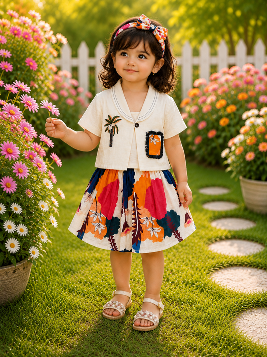 Girls Skirt Top with Designer Shrug | Ages 1–8 Years Pattern 01