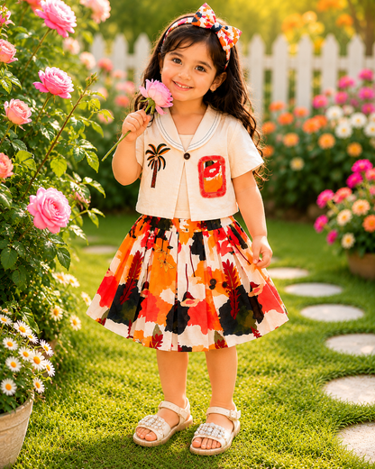 Girls Skirt Top with Designer Shrug | Ages 1–8 Years Pattern 02