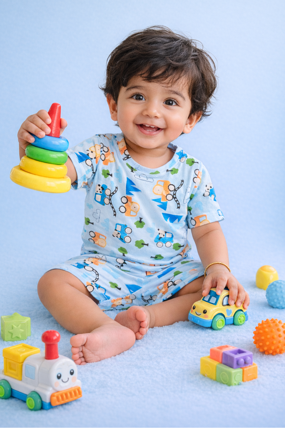 Kids Tshirt and Shorts Combo Set (Cord Set)-Blue