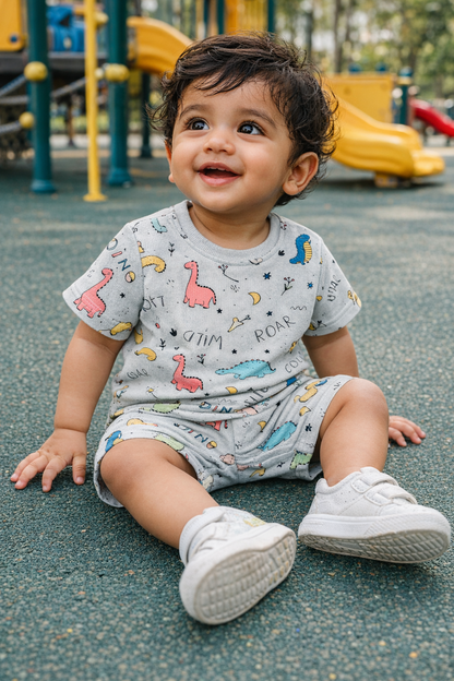 Kids Tshirt and Shorts Combo Set (Cord Set)- Grey