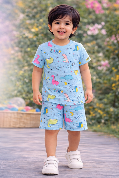 Kids Tshirt and Shorts Combo Set (Cord Set)-Blue
