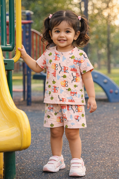 Kids Tshirt and Shorts Combo Set (Cord Set)-Orange