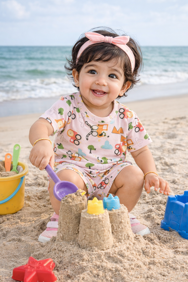 Kids Tshirt and Shorts Combo Set (Cord Set)-Pink